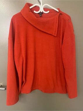 Talbots Vibrant Red Asymmetrical Button Funnel-Neck Sweater